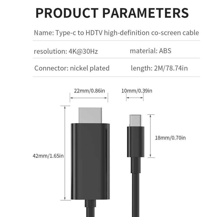 Кабель Type-c HDMI Typec 4K 30Hz 60Hz -  FULLHD 144 Hz 165Hz 180Hz