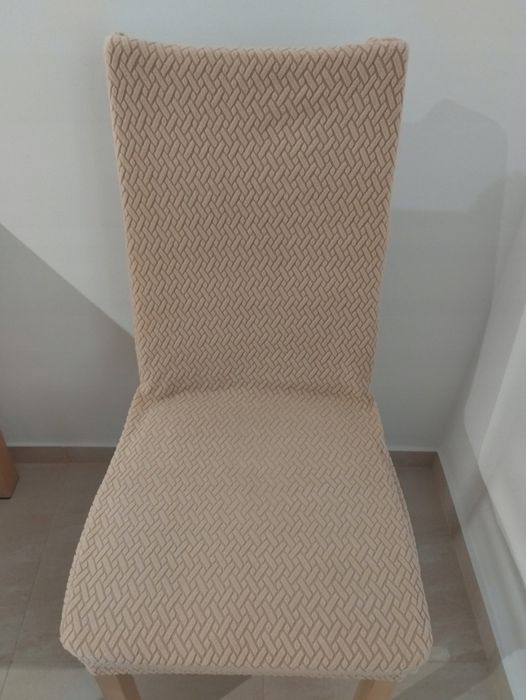 4 NOWE pokrowce na krzesła beżowe żakardowe elastyczne uniwersalne