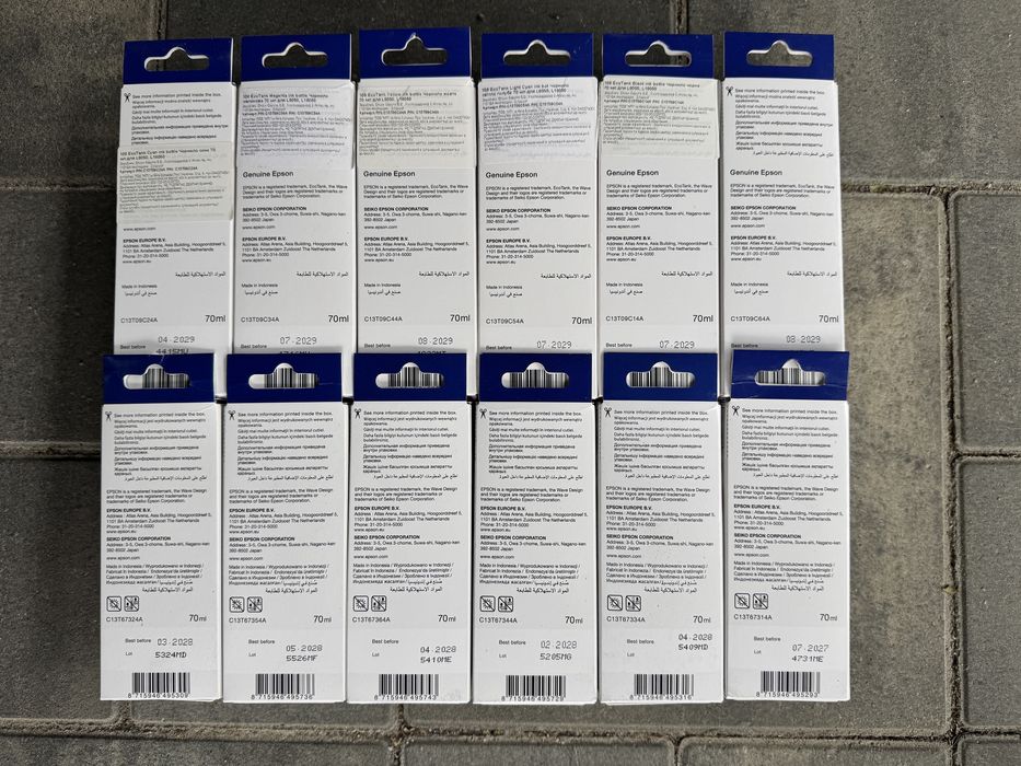 Чернила Epson 108 и 673 для шести цветных принтеров