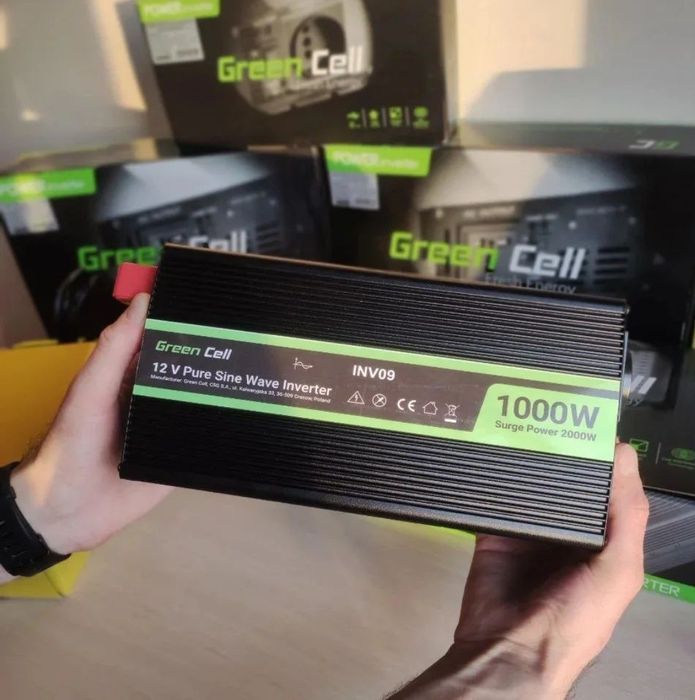 Інвертор 12-220В, чистий синус, 1000Вт, Green Cell, Poland