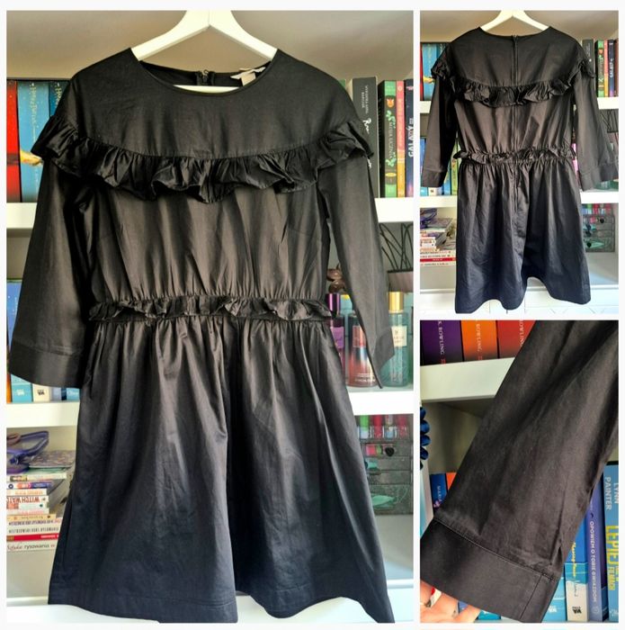 Czarna sukienka h&m M 38 z falbankami bawełniana