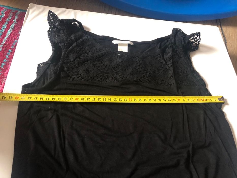 Koszulka, bluzka, tshirt bez rekawow, HM MAMA, czarny z koronka, rozmS