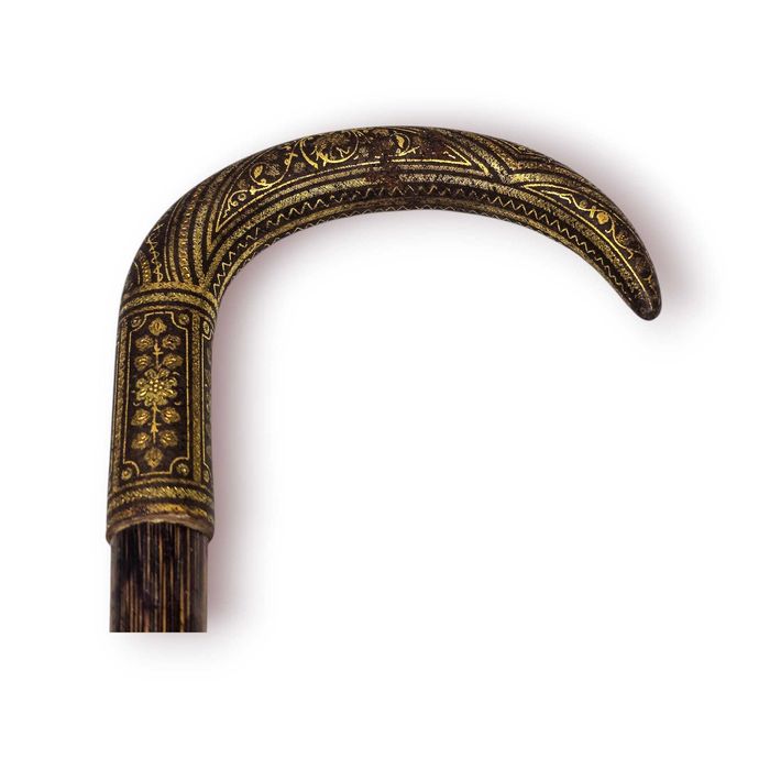 Bengala Antiga Madeira Cabo Metálico Dourado (Aplicação a Ouro) – 89 cm