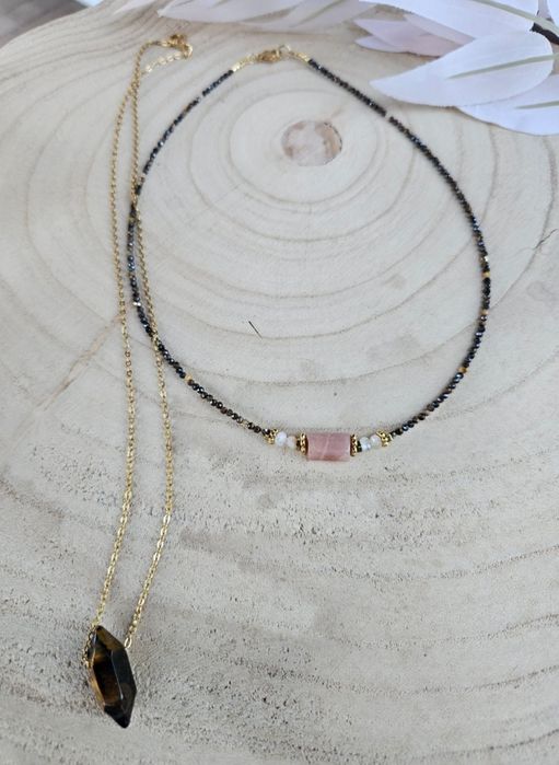 Naszyjnik Choker Łańcuszek komplet Kamienie Naturalne Tygrysie Oko