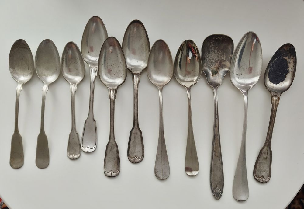Zestaw 11 dużych łyżek obiadowych Berndorf i inne XIX wiek srebro