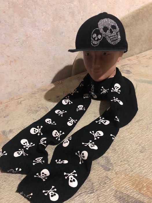Кепка + шарф с принтом "череп"