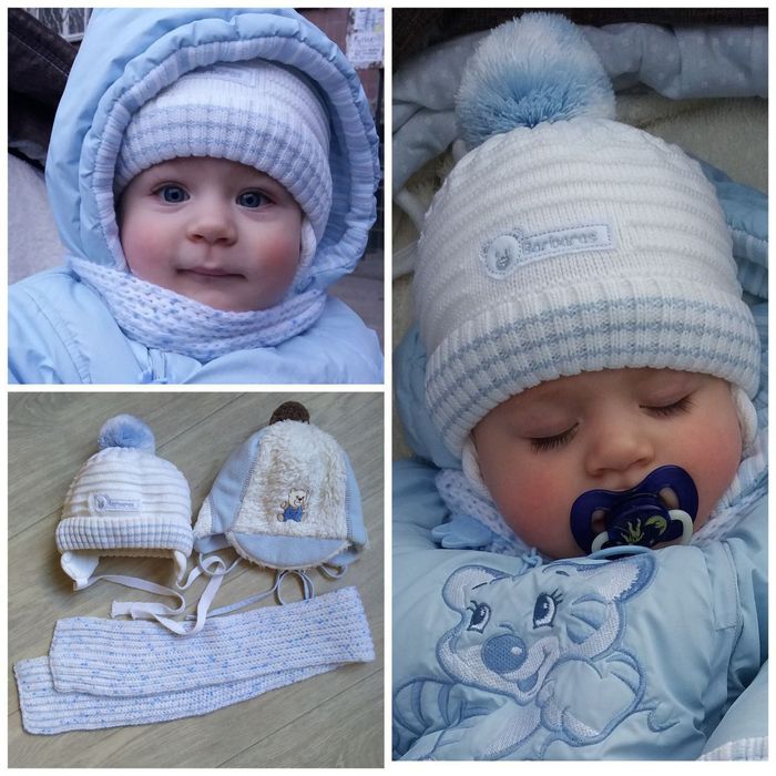 Зимова шапка шапочки 2шт хлопчик 6-12міс шарф та рукавички в подарунок