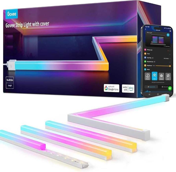 Govee Strip Light with Cover 5m taśma led rgb wifi bt płynna do domu