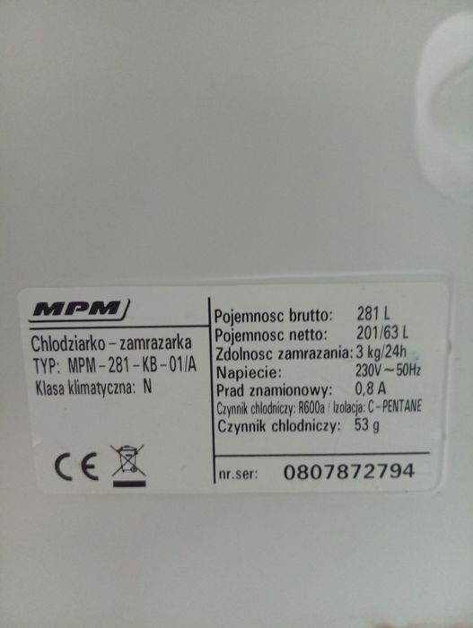 Lodówka zamrażarka Mpm