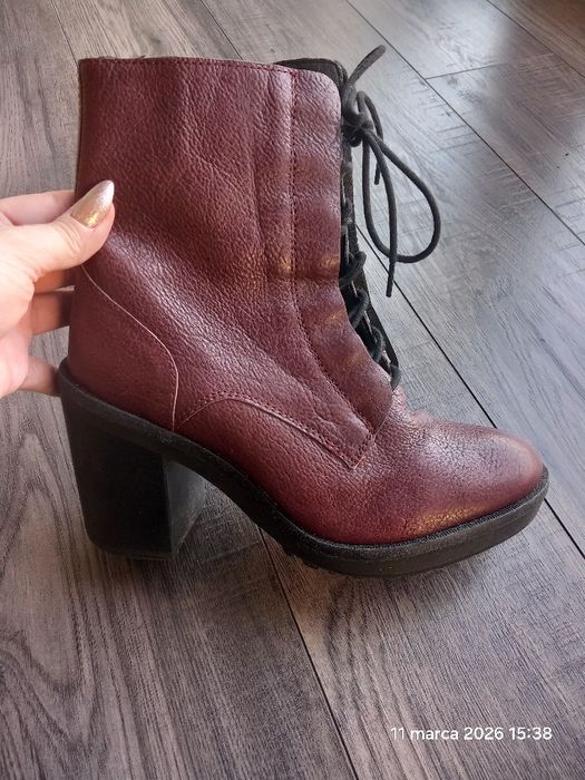 Wysokie botki na słupku burgund polkozaki H&M 37