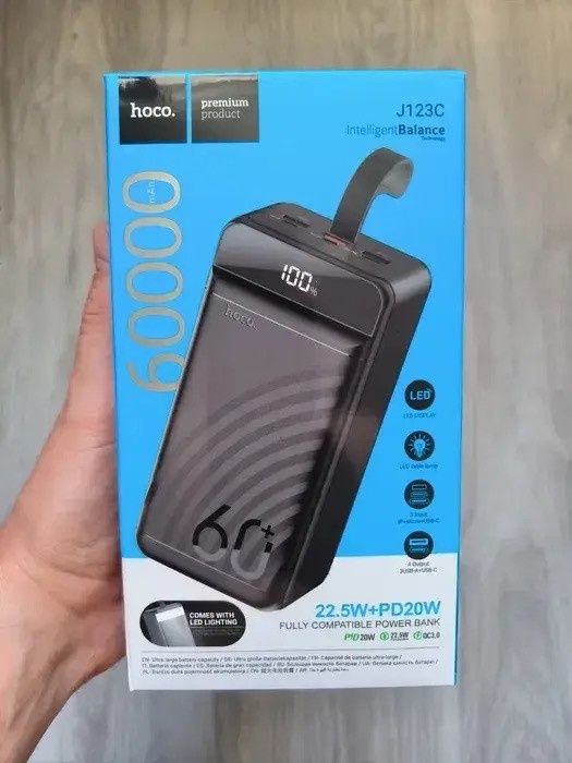 Павербанк hoco 60000mAh(22.5w) Швидка зарядка.фонарік