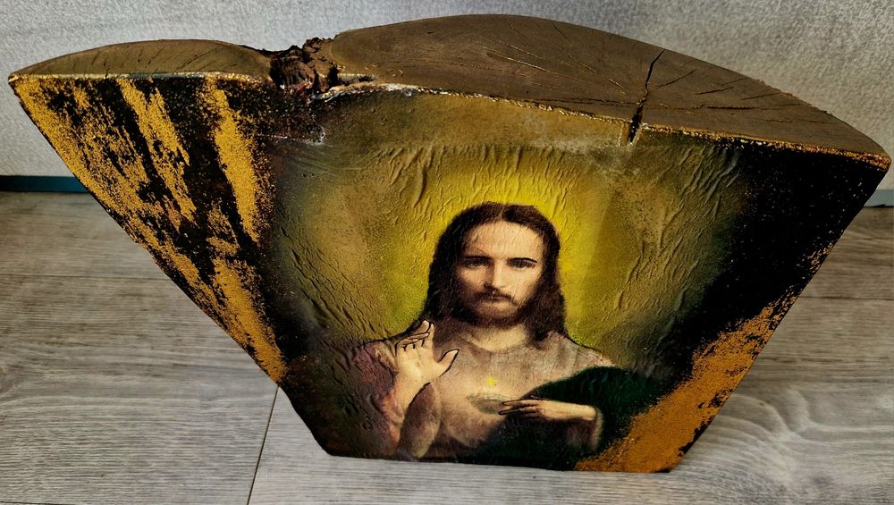 Ikona lite drewno Jezus rękodzieło decoupage