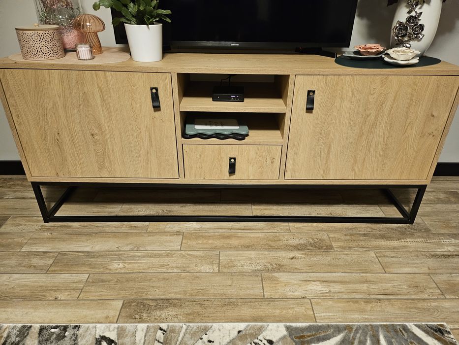 Konsola + szafka RTV meble- ADERA LOFT na metalowych nogach, MDF