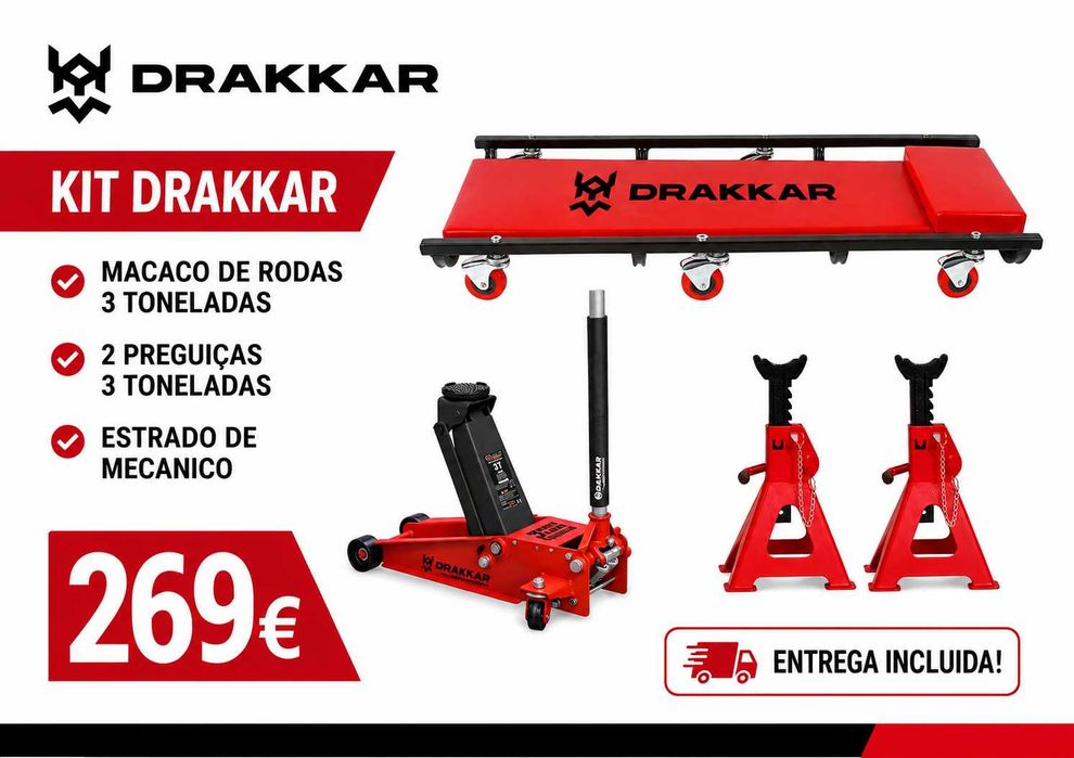 KIT DRAKKAR de Macaco de Rodas de 3 Ton & 2 Preguiças / Cavaletes de 3 Ton & Estrado de Mecanico LL29