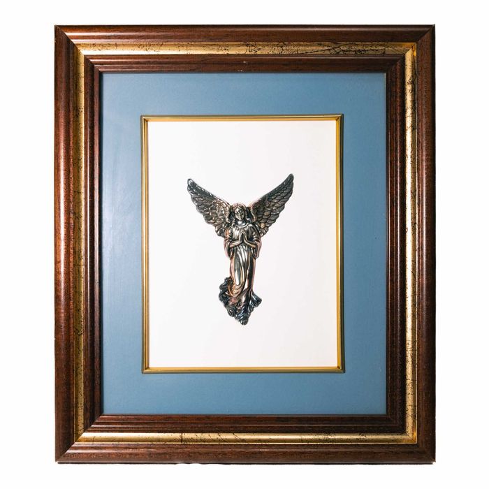 Quadro de madeira com figura em prata - 30cmx26cm