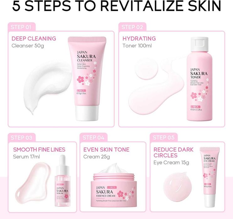 Zestaw do Twarzy Sakura 5el Prezent dla niej Serum Krem Tonik