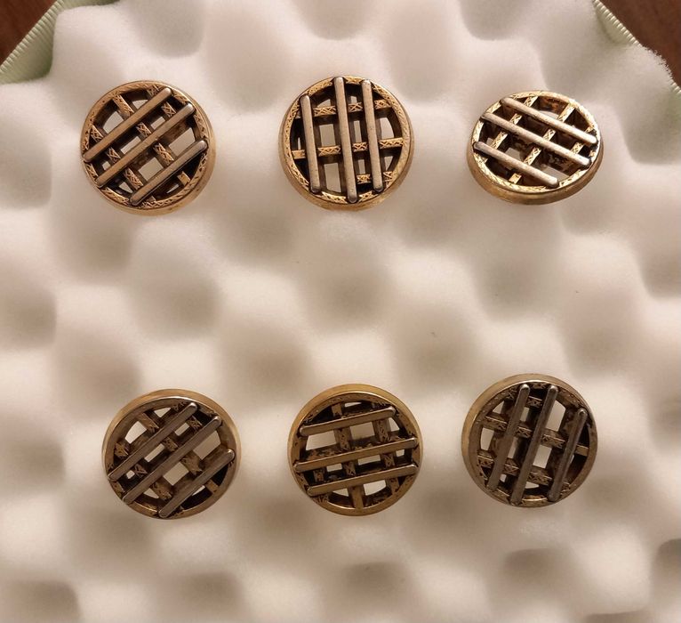 6 Vintage Buttons from 1980 for Jacket, Diameter 2.7 cm, Gold/Silver64551134128770122