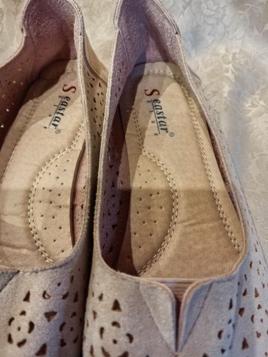 Mokasyny damskie Seastar rozm 41, skóra, beż, szersza stopa