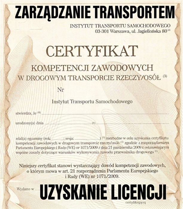 Użyczę Certyfikat Kompetencji Zawodowych – Transport Rzeczy (Zarządzający)