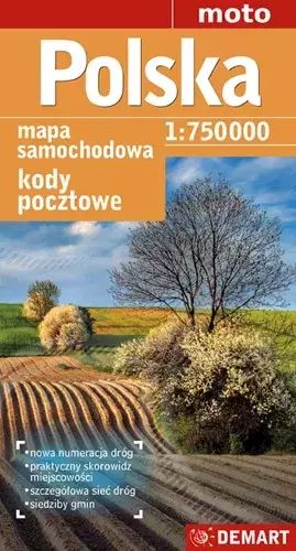 Polska. Mapa samochodowa. Kody pocztowe, 1:750 000. Demart