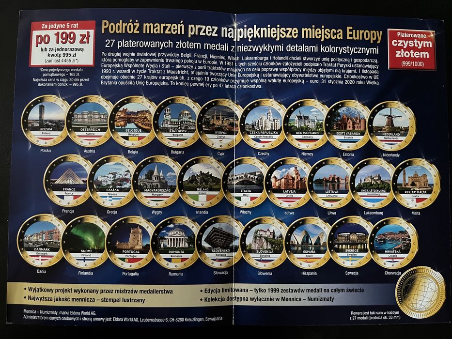 Monety kolekcjonerskie platerowane zlotem