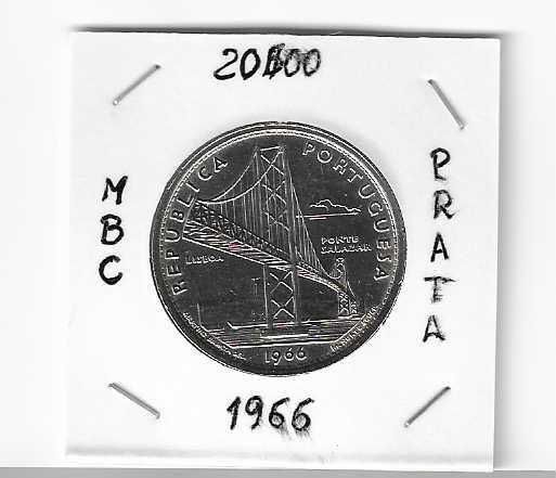 Moeda Prata 20$00 Ponte Salazar 1966