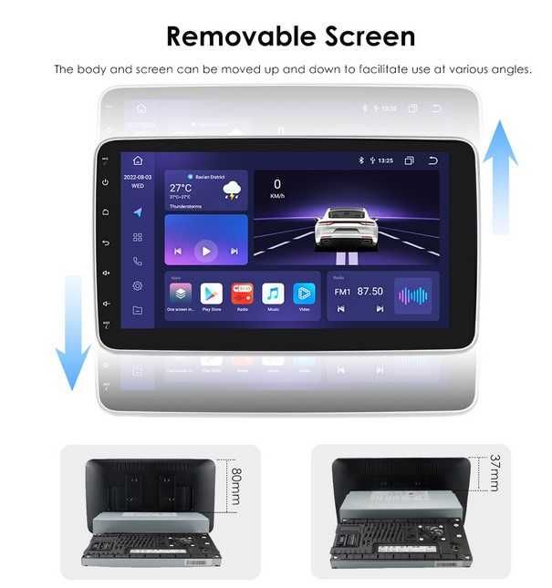 Autorrádio 1din 10" QLED Carplay/Android Auto WI-FI + 4G, GPS 4GB+32GB
