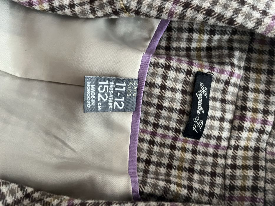 Піджак у клітинку Zara з латками на ліктях / Блейзер для дівчинки або XS-XXS / Зріст 152