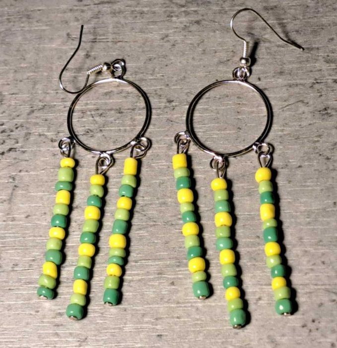 Kolczyki żółto zielone dyndałki