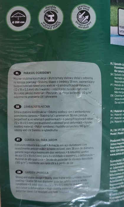 Nowy Parasol ogrodowy okrągły Śr.250cm Solidny Korba