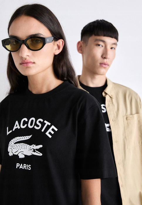 Lacoste 40 L T-Shirt Czarny 100% Bawełna Th2733 Paris Logowany D2346