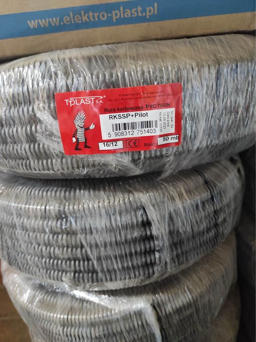 Rura karbowana z pilotem PVC 750N RKSSP 16/12 50mb
