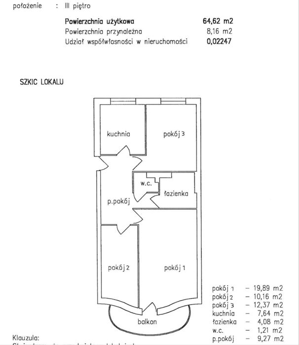 Mieszkanie 3-pokojowe 64,62 m² z dużym balkonem | Świdnica | ul. Jasińskiego