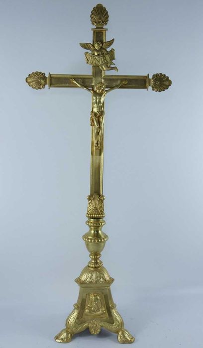 Ołtarzowy Krzyż krucyfiks mosiądz pasyjka JEZUS Maryja GOTYK 80 cm