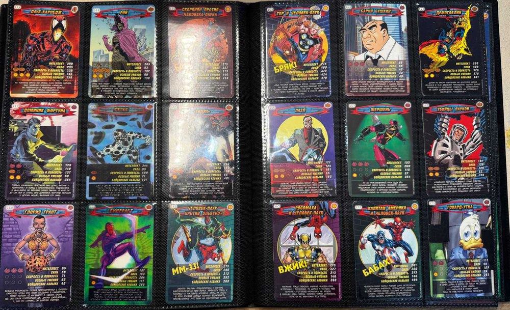 Коллекция карточек Человек-Паук Герои и Злодеи в альбоме