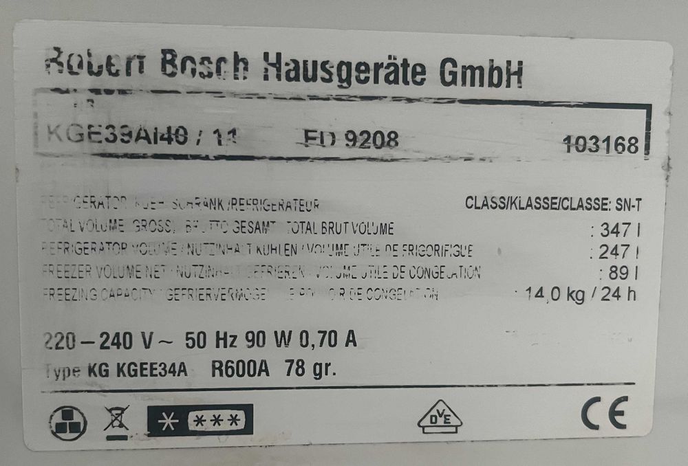 Холодильник з морозілкою Bosch KGE39AІ40 No Frost металік 347л
