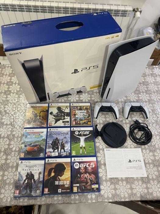 Sprzedam PlayStation 5 z napędem + 9 gier + 2 pady + stacja ładowania
