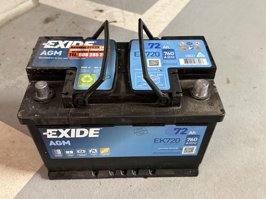 Akumulator Exide AGM EK720 72Ah 760A Start-Stop – Używany 4 msc, Stan idealny!
