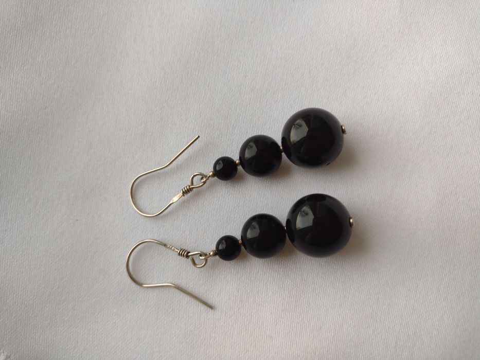 kolczyki 5,5cm kulki czarny onyks