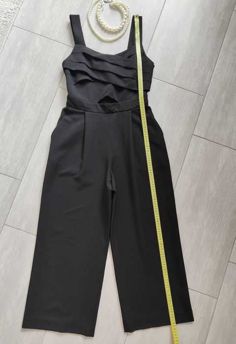 Zara S Czarny elegancki kombinezon z szerokimi nogawkami kuloty
