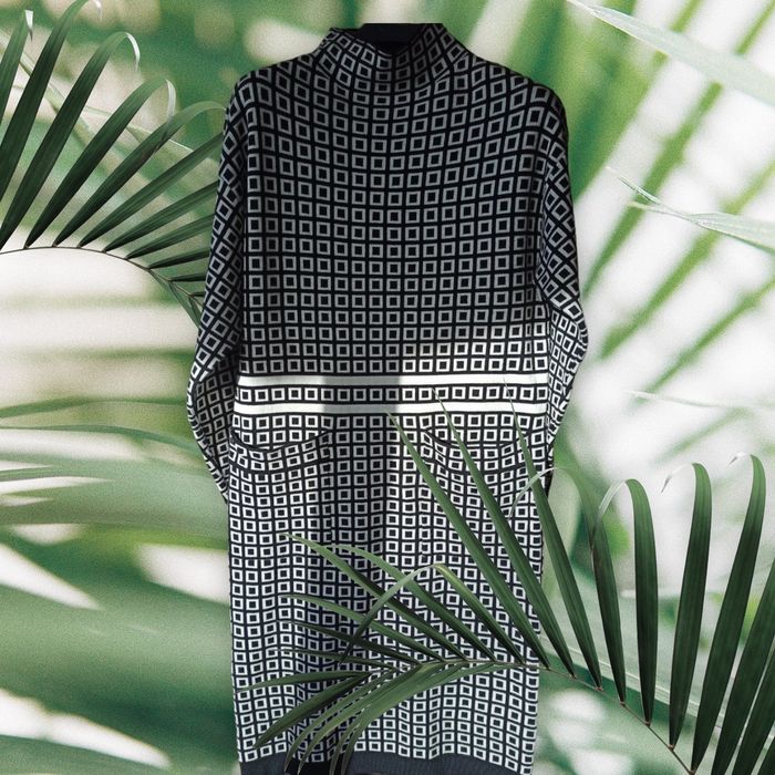 Vestido em malha com padrão geométrico