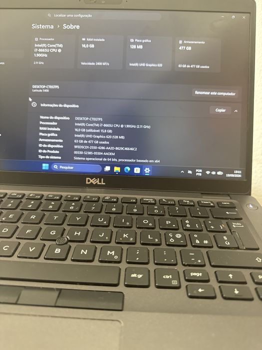 Negociavel Dell Latitude 5400 (Intel Core i7, 16 GB RAM, 480/512 GB SSD
