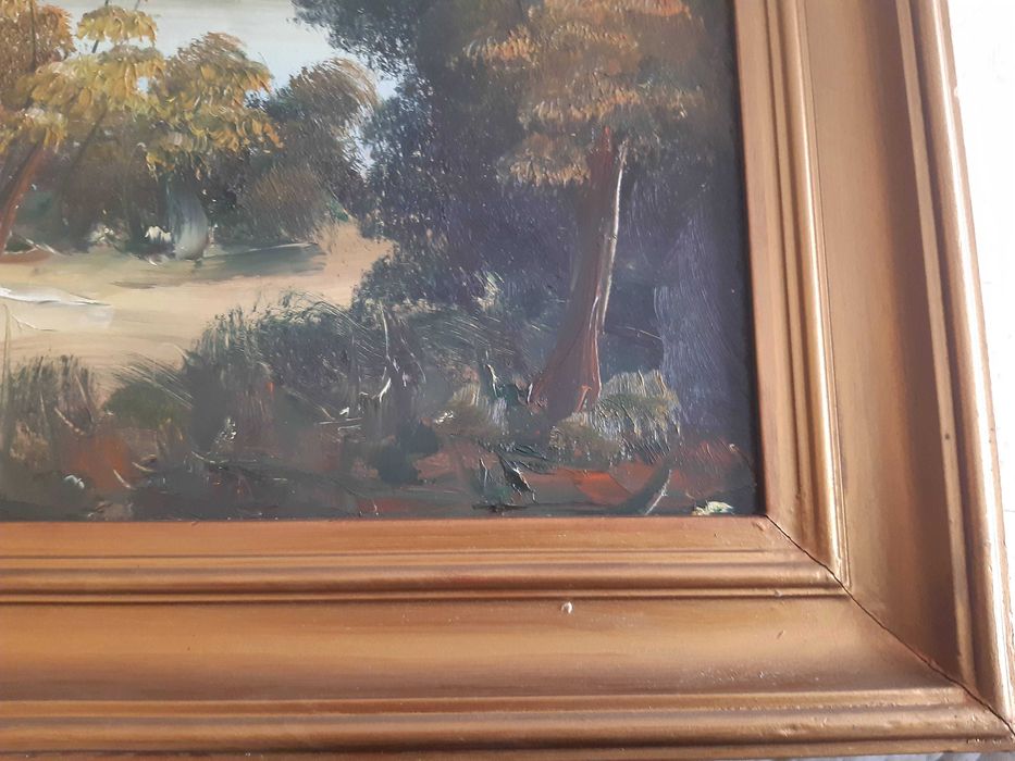 Quadro óleo, anos 1980, excelente estado, com moldura madeira dourado