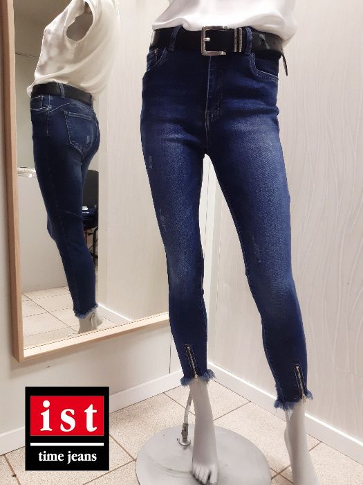 JEANSY z zamkami i przetarciami. Grubszy jeans. Roz 33,42-44 OKAZJA