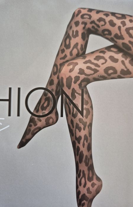 Rajstopy Calzedonia L czarne macro makro cętki panterka Animalier