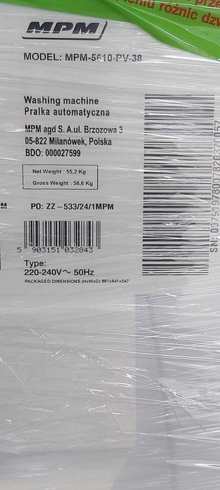 Fabrycznie nowa pralka automatyczna MPM-5610-PV-38 w niskiej cenie