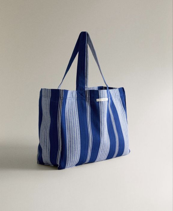 Tote Bag Algodão Riscas X TENSIRA Zara Home NOVO