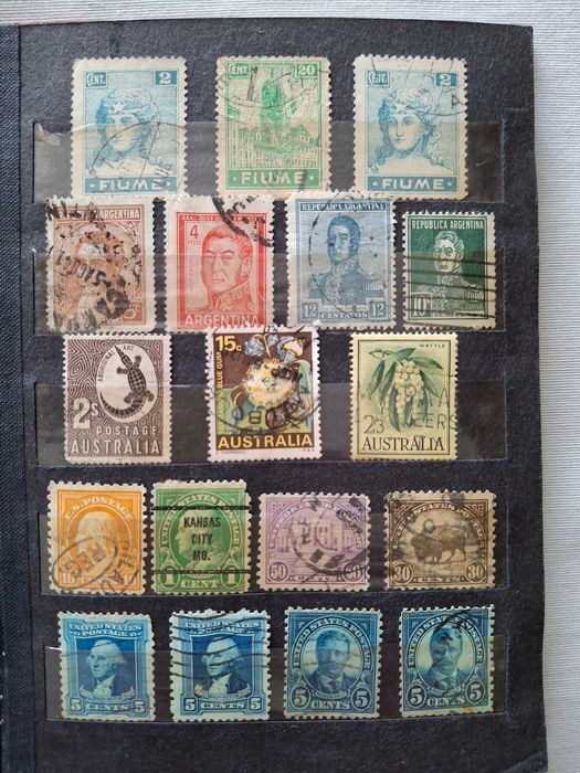 Stary klaser ze znaczkami: II RP, USA (1893 Kolumb), Fiume, Kamerun