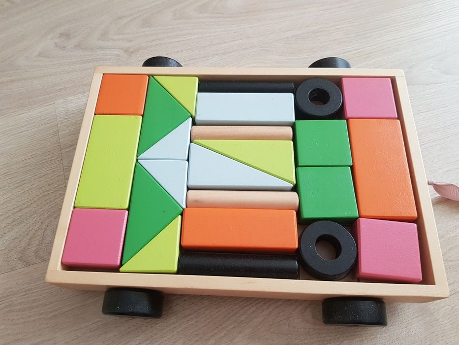 Ikea Mula drewniane Klocki Z Wózkiem