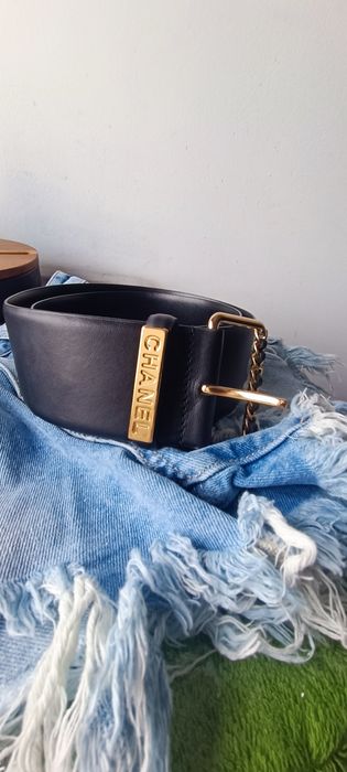 Skórzany pasek Chanel złoty 85 cm